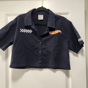 Mattel Hot Wheels Navy Blue  Button Down Shirt Crop Top